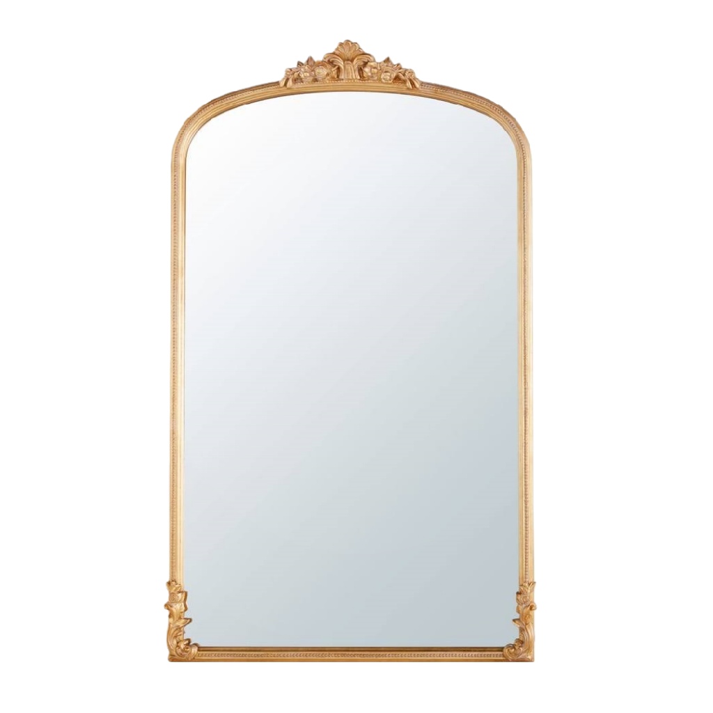 Miroir Mural Doré Style Louis XV – Grand Miroir Rectangulaire avec Ornement Floral – Cadre Sculpté – 160 × 90 cm