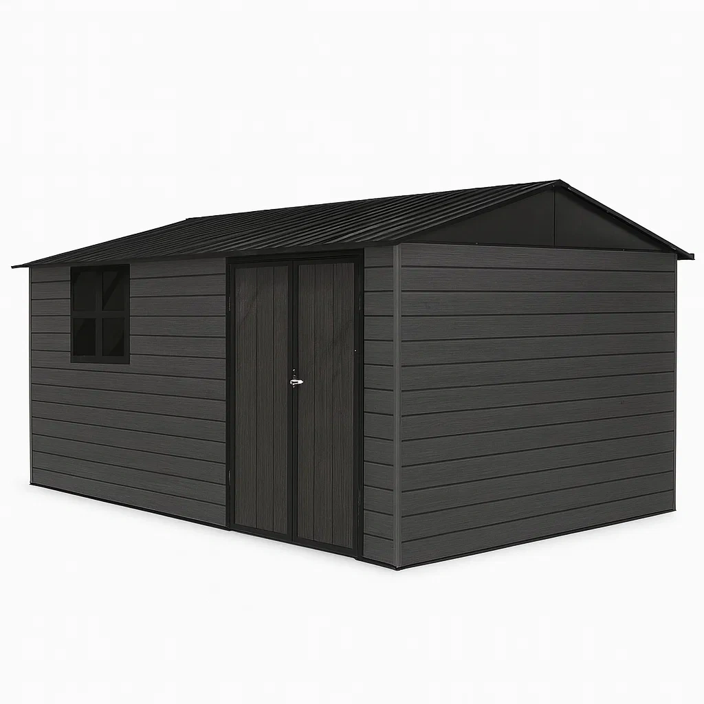 Abri de jardin résine gris foncé double porte 326x338x243 cm