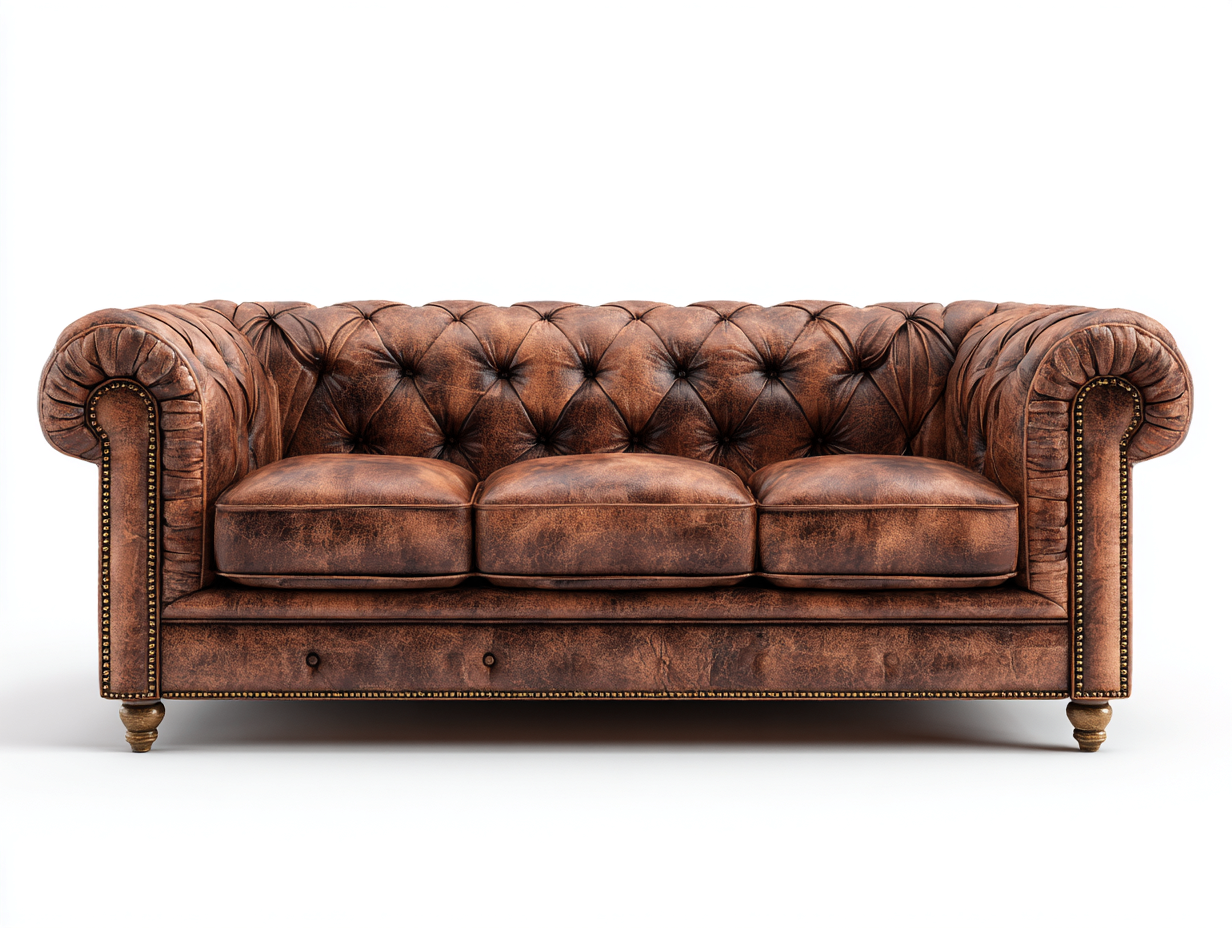 Canapé 3 places - cuir véritable - 220x90x85 cm - brun - design classique