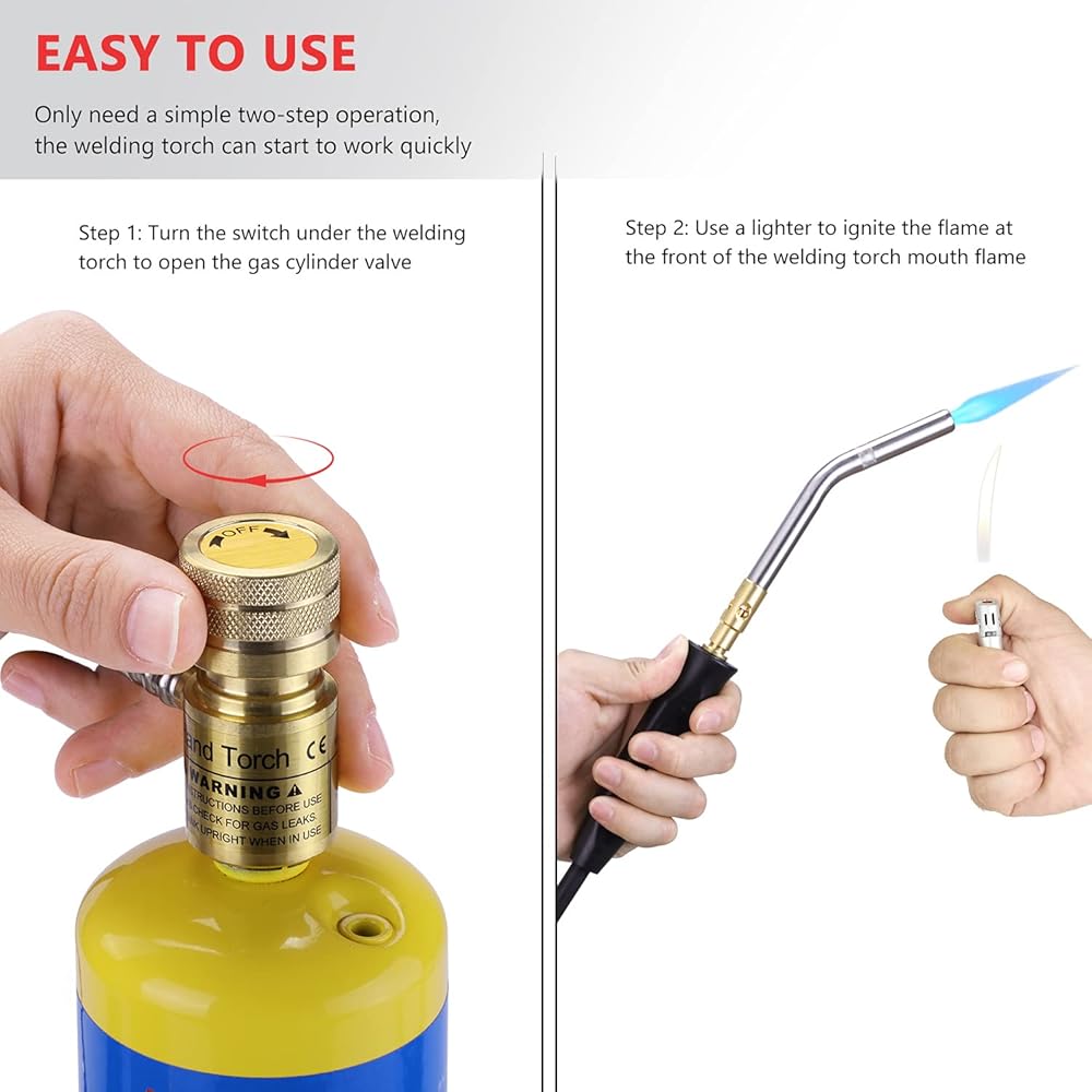 Aismrii Tuyau manuel pour chalumeau au propane, torche à gaz Mapp, torche de soudure, longueur du tuyau 1,5 m, température de fonctionnement maximale 1900 ℃ avec crochet (style basique) : Bricolage