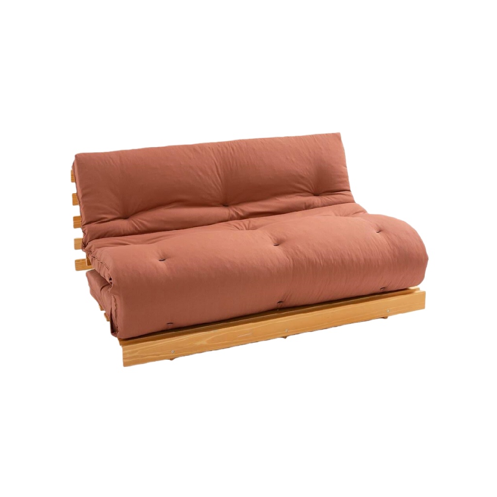 Canapé-lit pliant japonais en coton et lin – couleur terre cuite