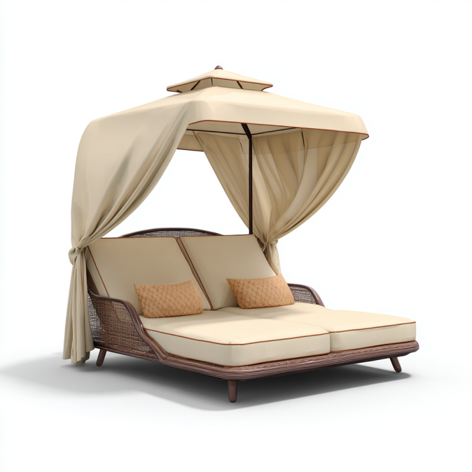 Lit de soleil extérieur avec auvent et coussins, pour 2 personnes