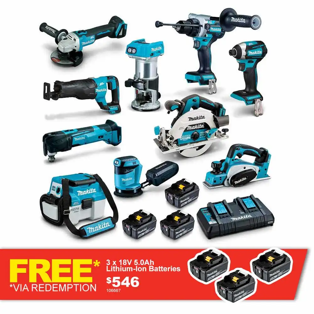 MAKITA 18V BRUSHLESS 10 PIECE 3 X 5.0AH COMBO KIT DLX1030PT