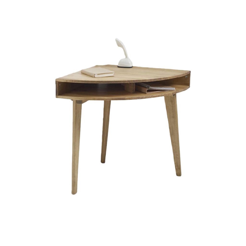 Bureau d’angle triangulaire – design scandinave en bois clair – compact et fonctionnel