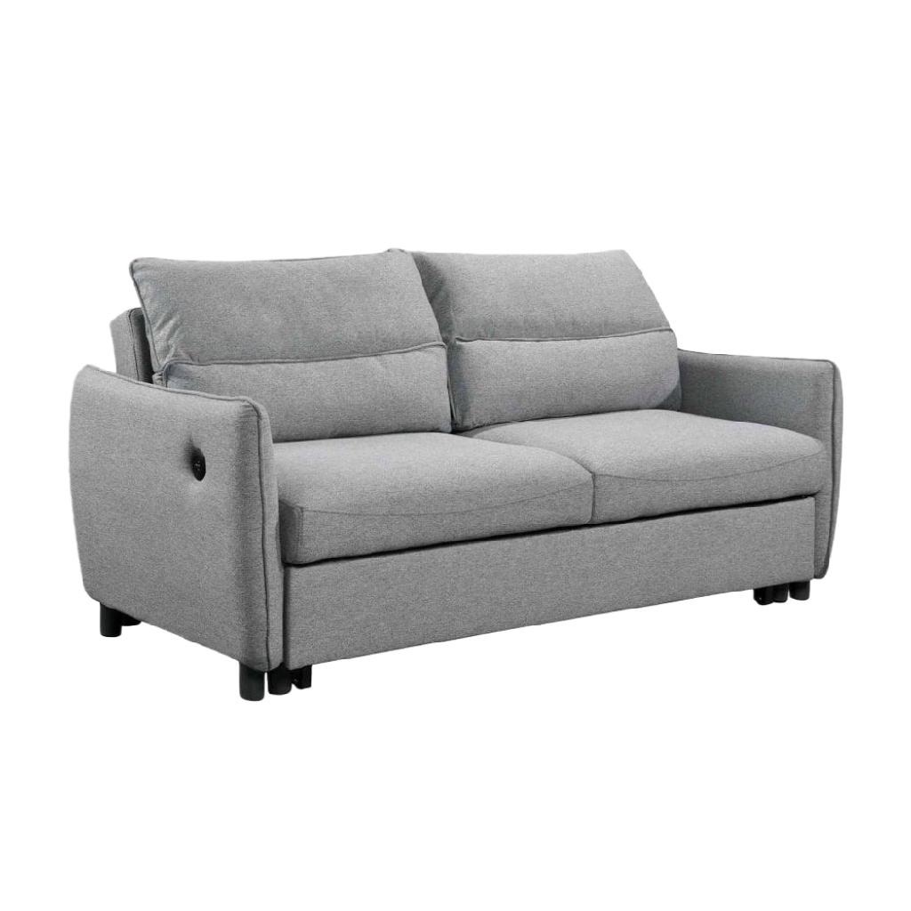 Canapé-lit 2 places en tissu gris clair avec dossier réglable