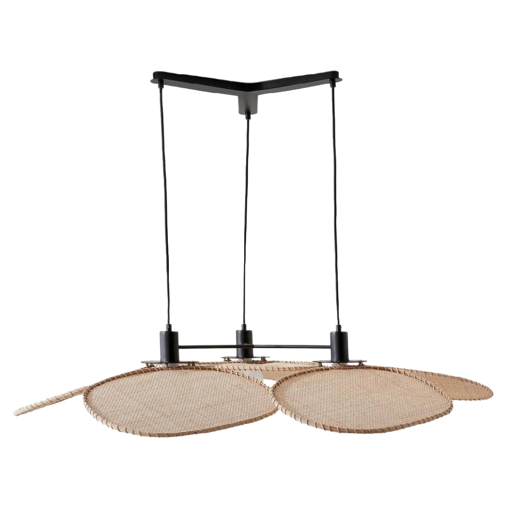 Suspension triple en rotin tressé – design naturel et artisanal