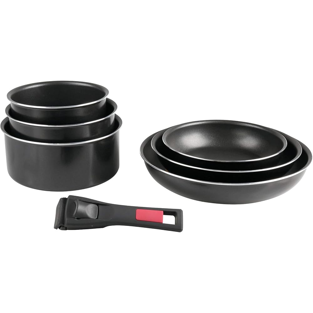 Sitram 712382, Batterie de cuisine 7 pièces : 3 casseroles + 3 poêles + 1 poignée amovible - Aluminium pressé - Tous feux dont induction, Noir : Cuisine et Maison