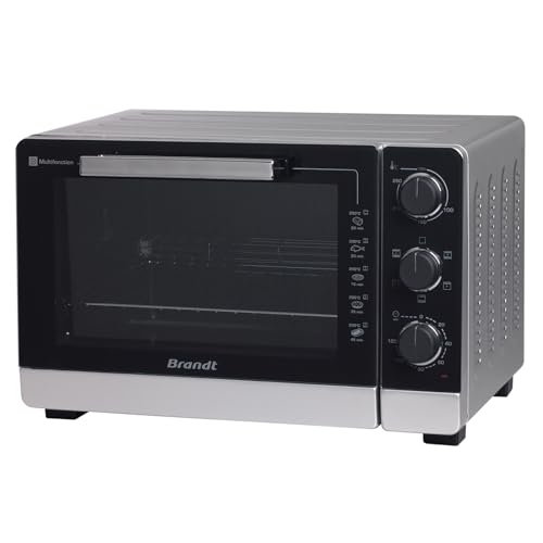 BRANDT   Mini four   FC405MS   40L   5 positions de cuisson   Cavité anti adhésive   Accessoires : lèchefrites, grille, pince pour récupérer les plats, tournebroche   2100w   Silver : Cuisine et Maison