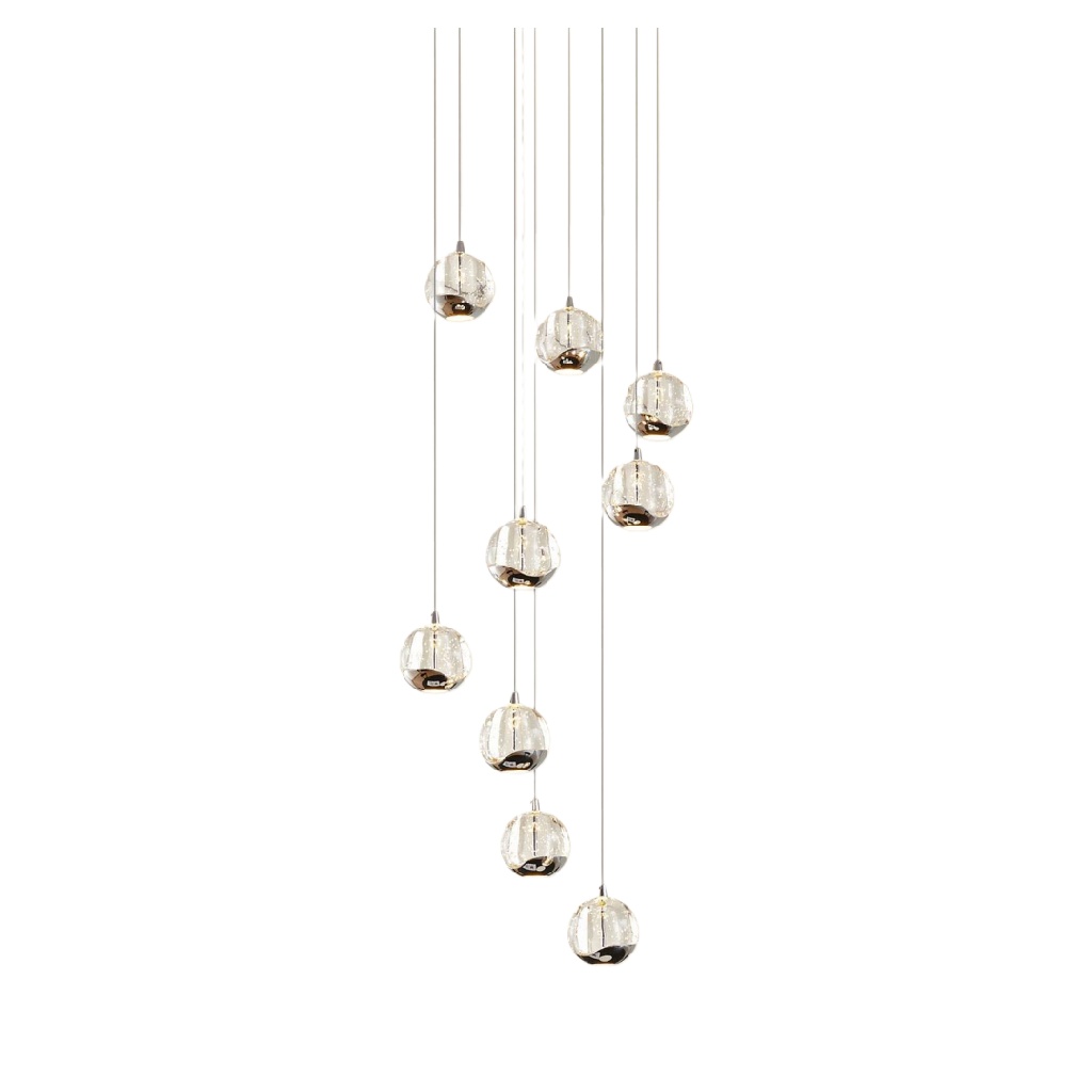 Suspension cascade à neuf sphères en cristal clair – style luxe moderne
