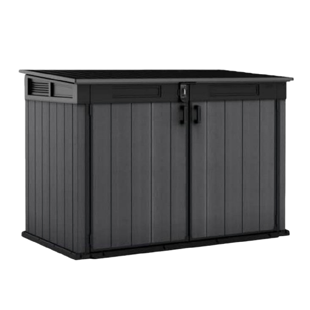 Abri de jardin en bois massif avec double porte et fenêtres vitrées