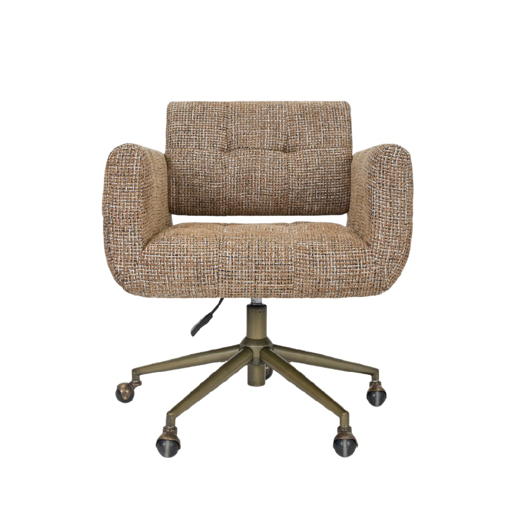 Chaise de bureau vintage en tissu marron avec base pivotante en métal