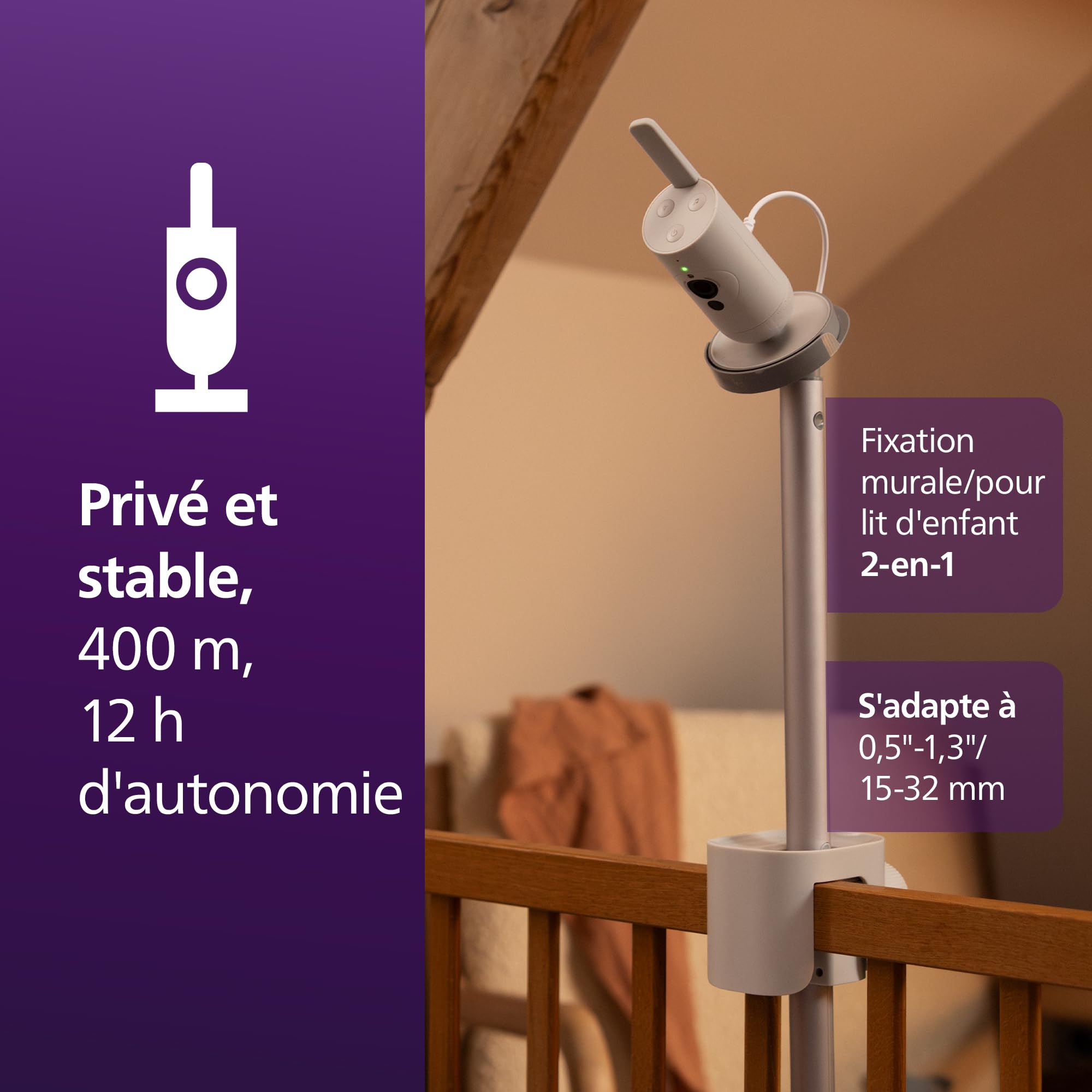 AVENT Philips Babyphone vidéo connecté HD, Moniteur Le Plus avancé à ce Jour, Suivi IA du Sommeil et de la Respiration, Application, Affichage Jour et
