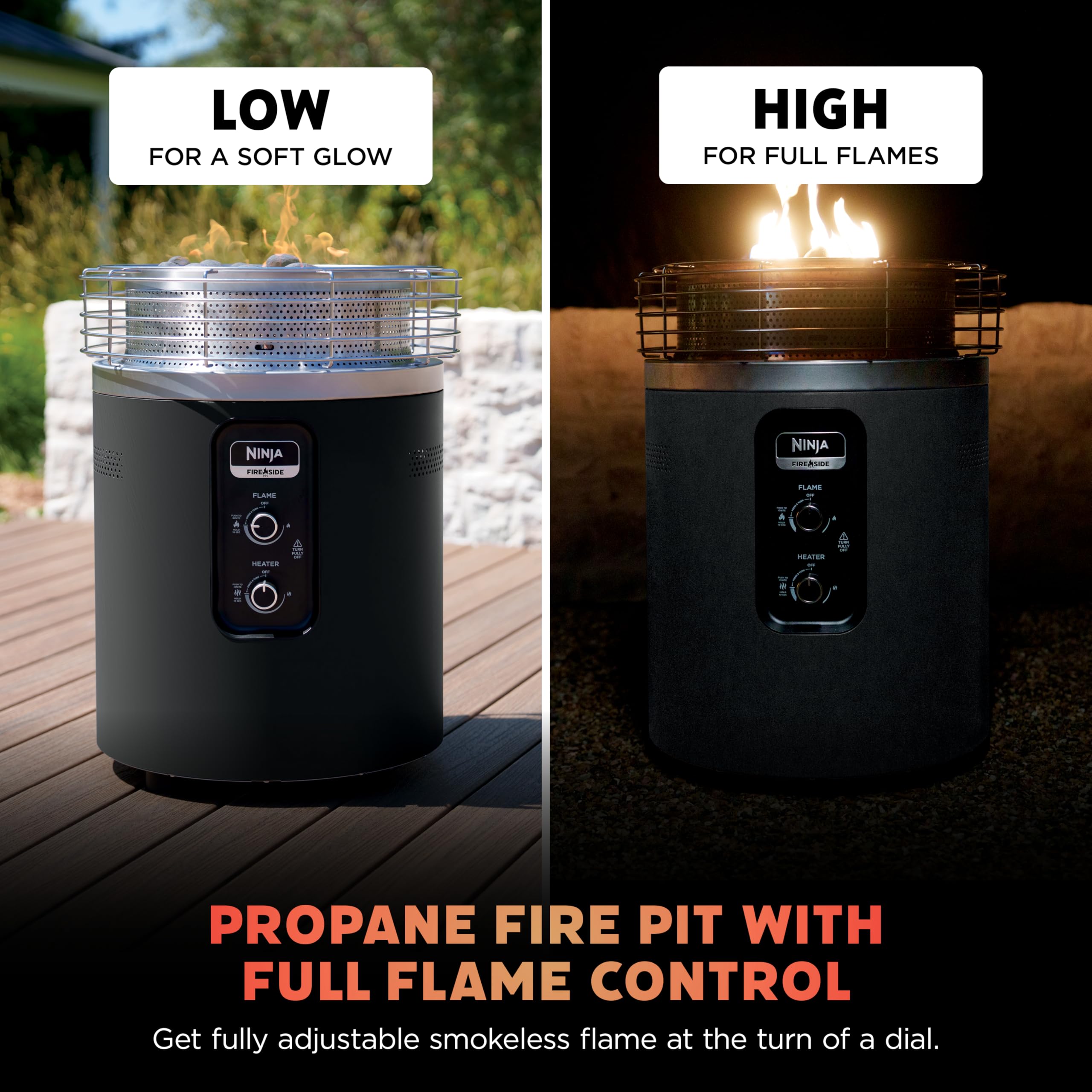 Ninja Fireside360™ Outdoor Heater & Fire Pit with 3 Modes – Flame, Heat, Flame & Heat, Portable for Patio, Deck, Camping, Beach, Easy Control Fl