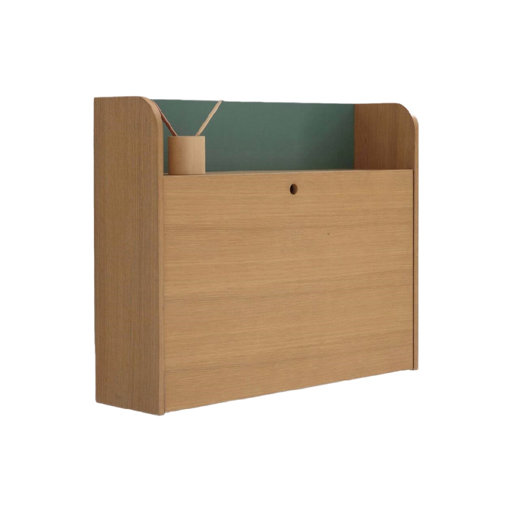 Bureau mural rabattable en chêne clair — Design compact avec panneau vert