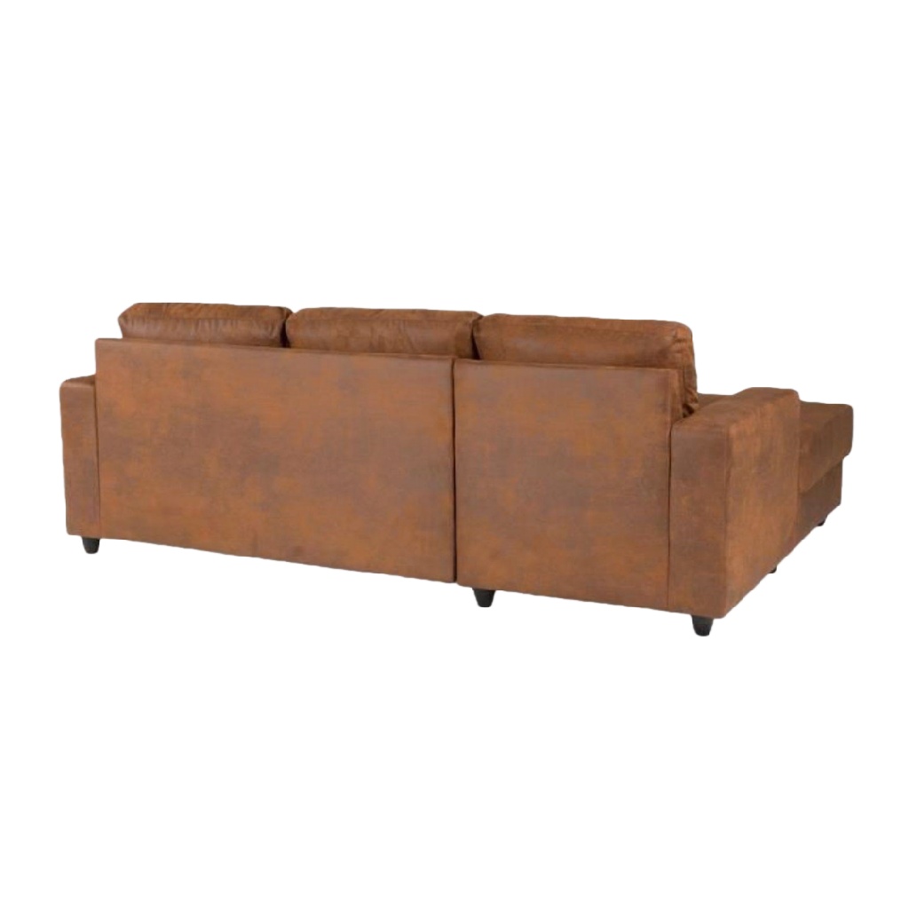 Canapé 3 places en similicuir marron vieilli – style vintage industriel – confort moelleux et élégant