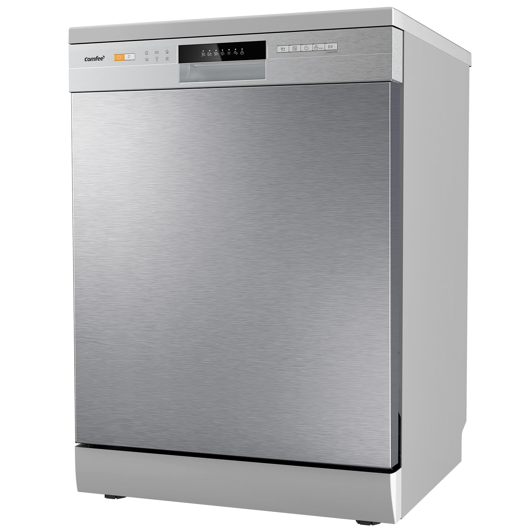 COMFEE' CDWPF1201PS Lave-vaisselle Pose Libre, 60 cm, 12 couverts, départ différé, fonction demi-charge, paniers flexibles - Acier Inoxydable, 49 dB,