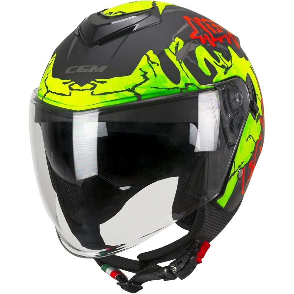 CGM Casque Open Face, 126X IPER Alert Noir Jaune Fluo Mat, XXL (61 cm) : Bricolage