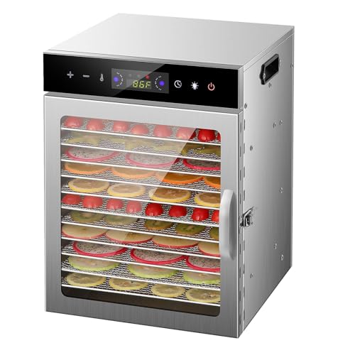 MOOTACO Deshydrateur Alimentaire,Séchoir à fruits 12 plateaux en acier inoxydable avec commande tactile et éclairage,800W séchage des aliments,24H,réglage de la température : Cuisine et Maison