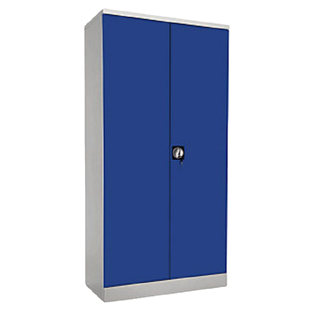 Armoire métallique industrielle — 2 portes avec serrure — bleu et gris — meuble de rangement atelier / bureau