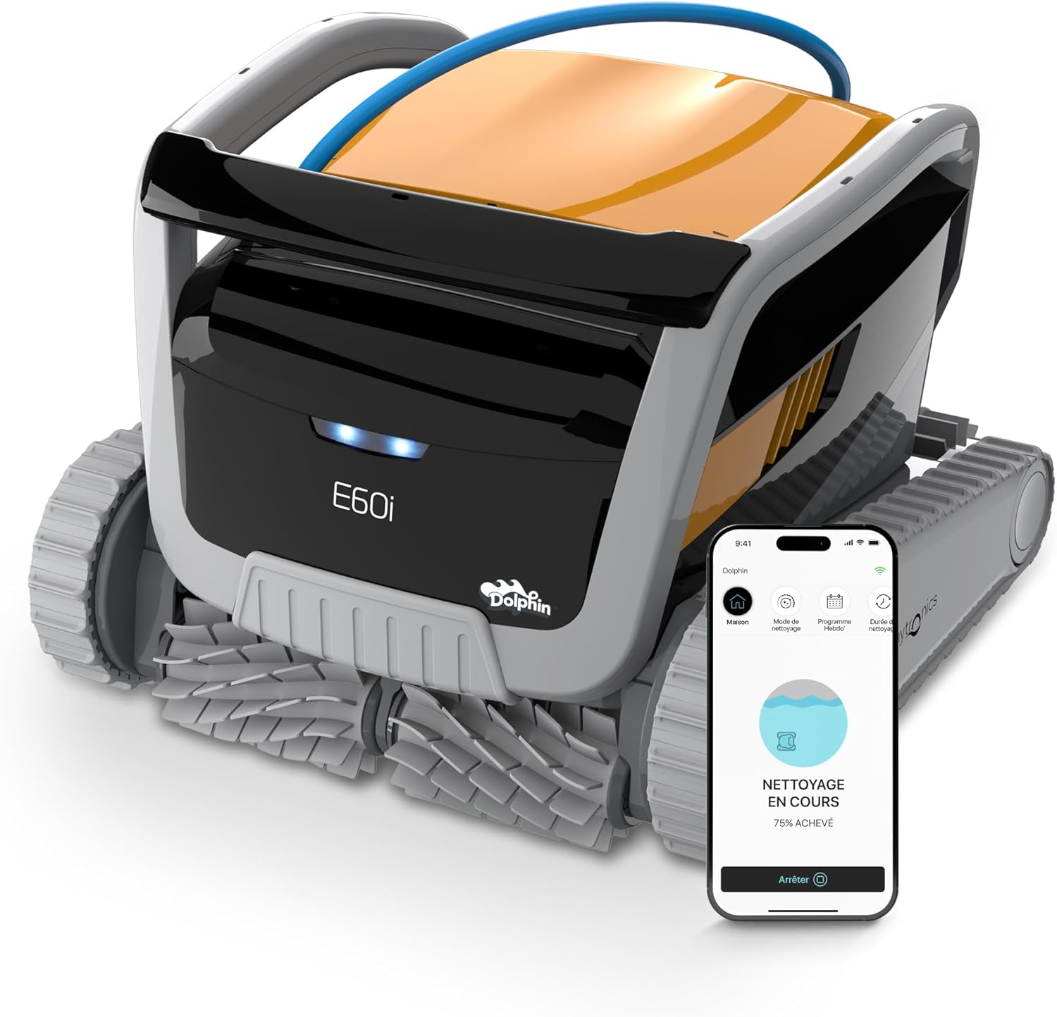 Dolphin E60i Robot Nettoyeur électrique avec Fil pour Piscine Hors-Sol Jusqu’à 15 m - Nettoyage Fond, parois et Ligne d'eau - Connectivité avec app