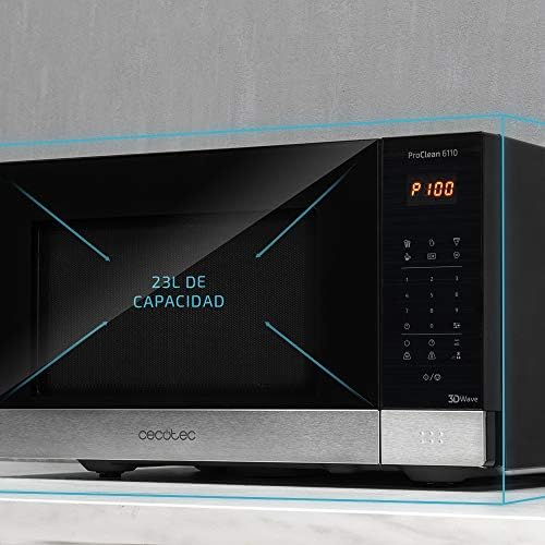 Cecotec Micro ondes avec Gril de 23 L ProClean 6110 Comptoir. 1280W, Numérique, Revêtement Ready2Clean et Technologie 3DWave, Écran LED, Noire, avec finitions en Acier inoxydable : Cuisine et Maison
