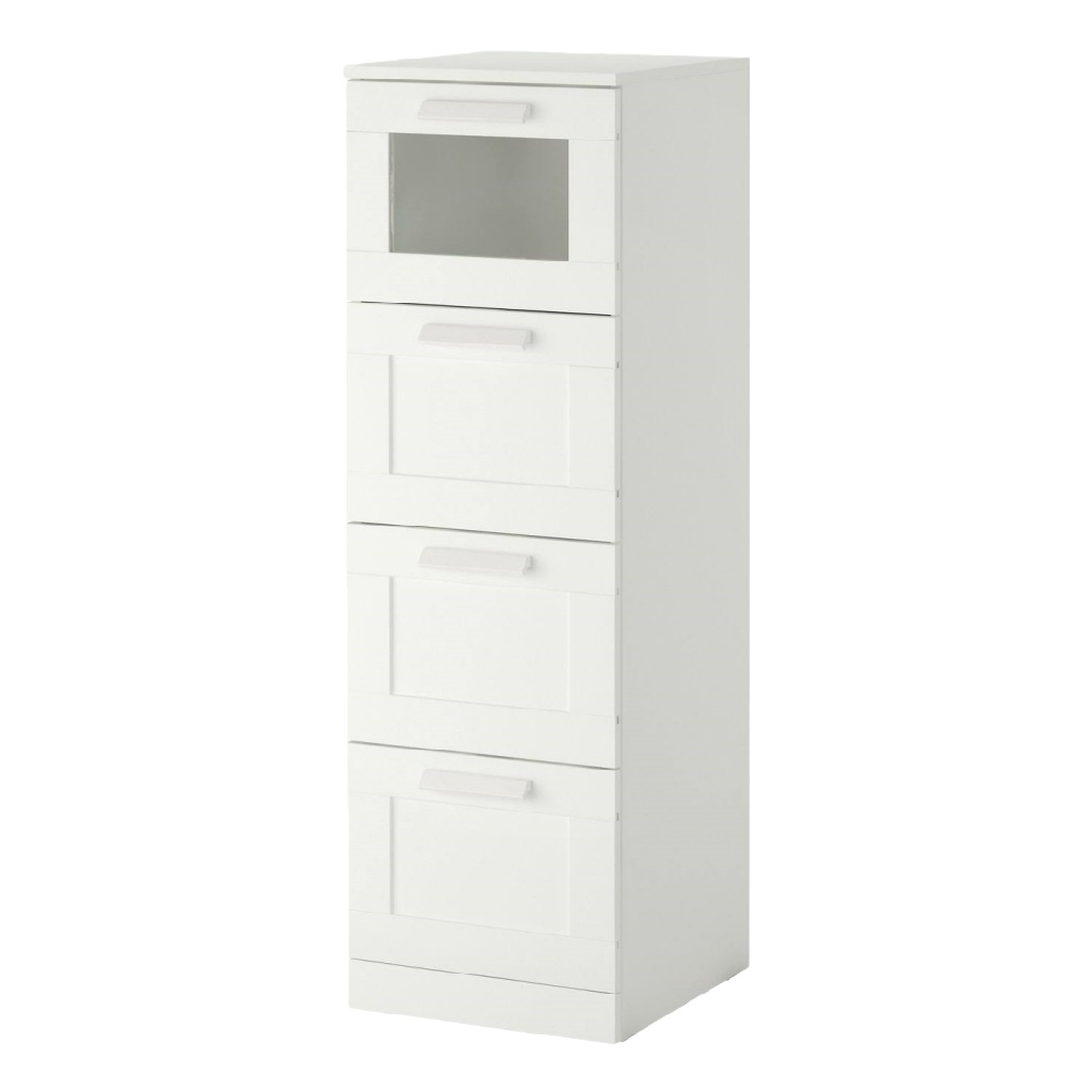 Meuble de rangement 4 tiroirs en bois blanc avec façade vitrée – 40×120×40 cm, garantie 2 ans