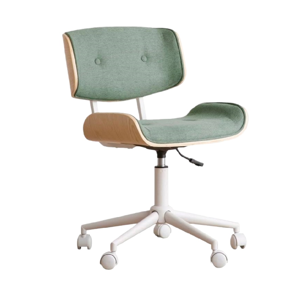 Chaise de bureau en tissu et bois courbé avec roulettes et hauteur réglable