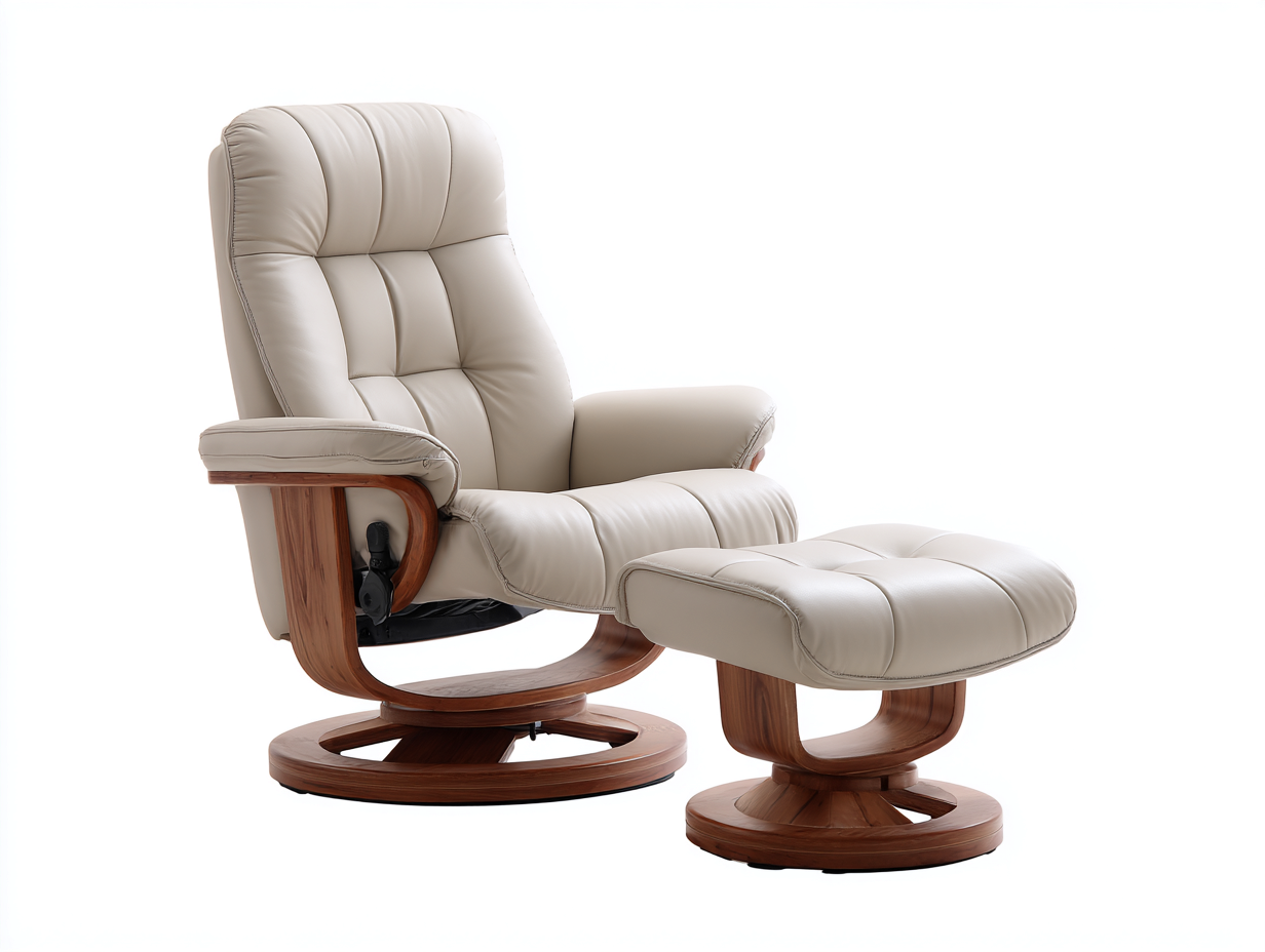 Fauteuil de bureau inclinable similicuir 75x80x100 cm - beige/marron - avec tabouret repose-pieds