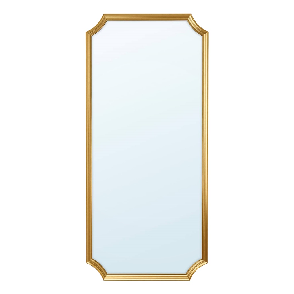 Miroir mural rectangulaire doré à coins biseautés, style art déco, 160 × 70 cm