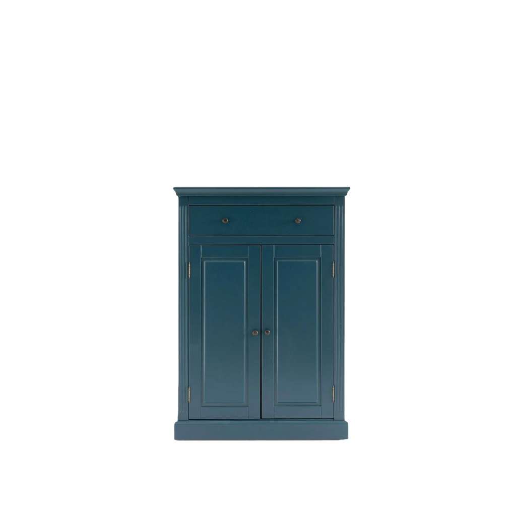 Buffet haut bleu foncé — 2 portes et 1 tiroir — style classique chic / vintage — meuble d’appoint compact
