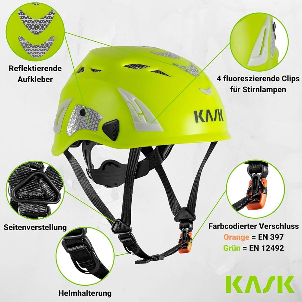 KASK Superplasma HI VIZ Casque de protection de travail, molette, bandes réfléchissantes, EN 397, couleur : blanc : Bricolage