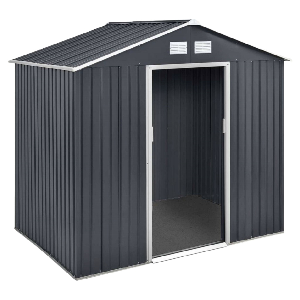 Abri de jardin en métal anthracite à toit incliné avec double porte