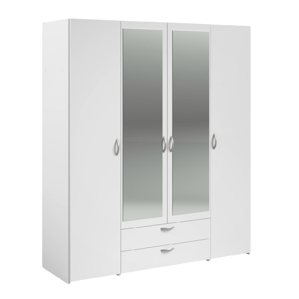 Armoire blanche à 4 portes avec miroirs – penderie moderne avec tiroirs