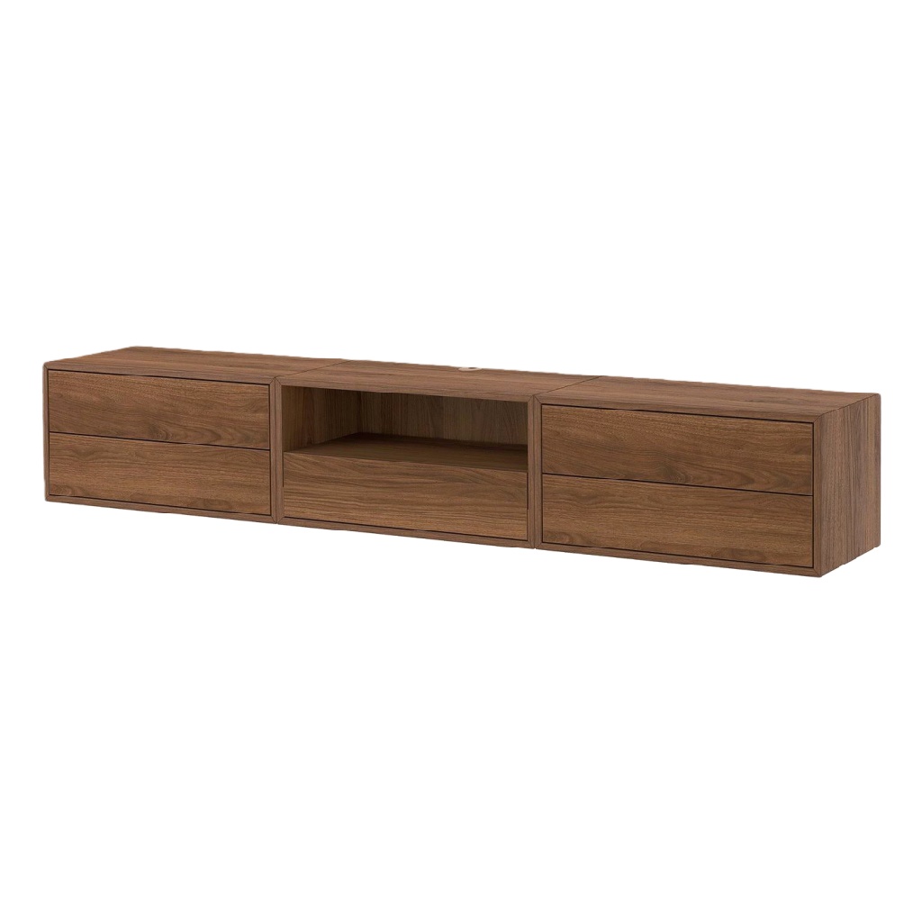 Meuble TV bas en bois effet noyer – 180 x 40 x 35 cm