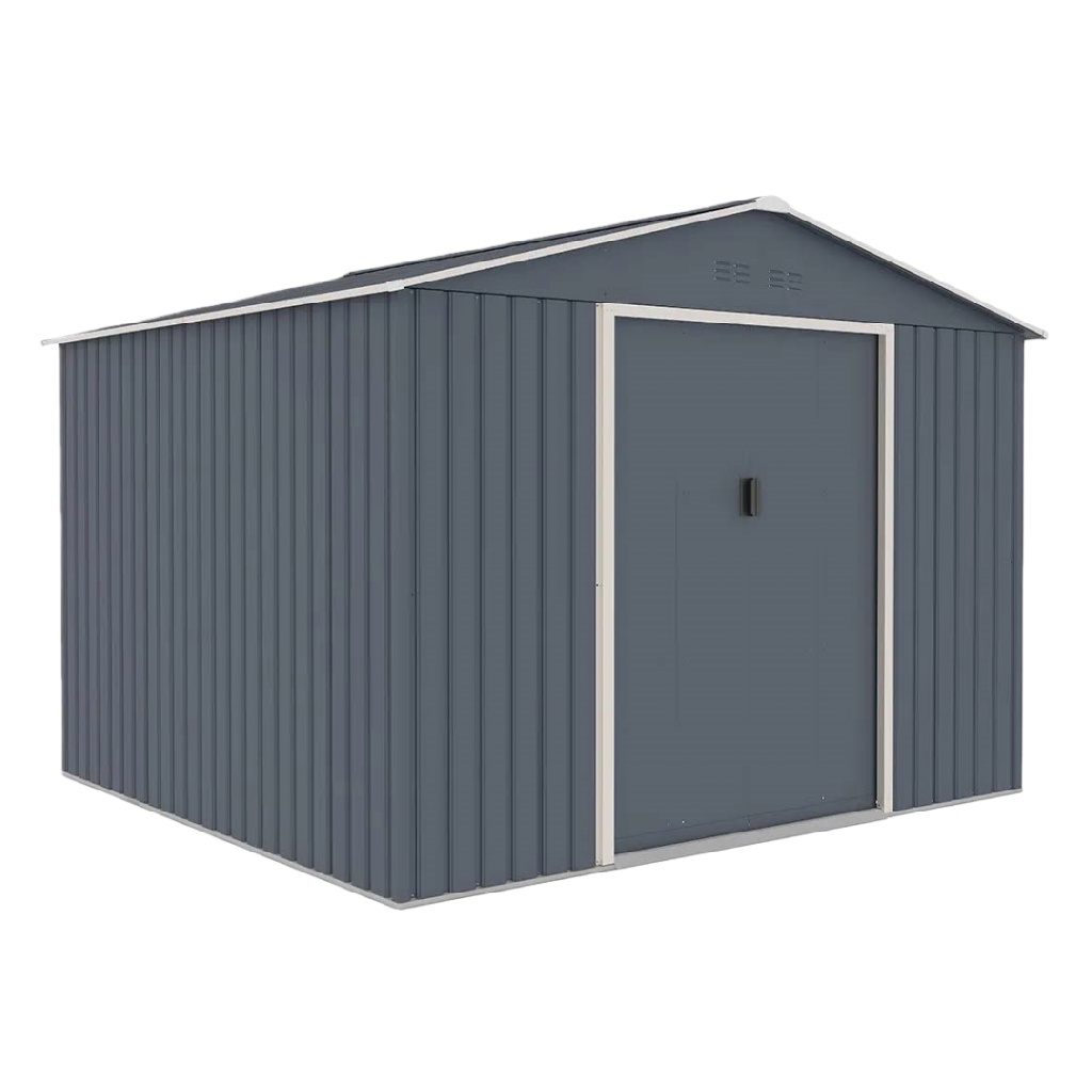 Abri de jardin en métal à double pente – portes coulissantes – couleur gris anthracite