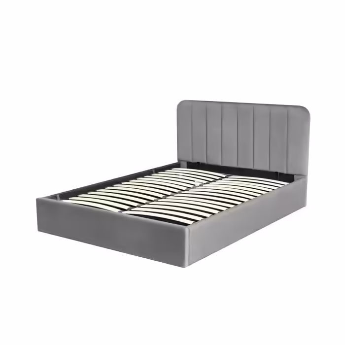 Lit coffre avec sommier relevable 140x190 cm ANNA en velours gris Lit
