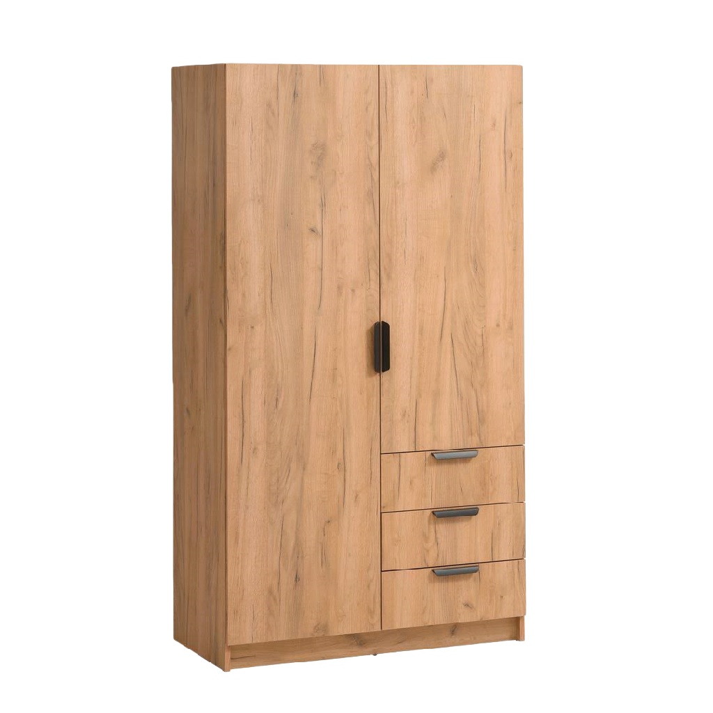 Armoire penderie en chêne clair – 2 portes + 3 tiroirs – style moderne 100×55×200 cm