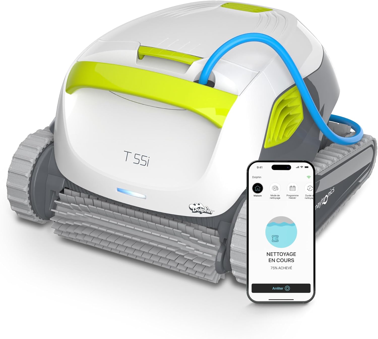 Dolphin T55i Robot Nettoyeur électrique avec Fil pour Piscine Hors-Sol Jusqu’à 12 m - Nettoyage Fond, parois et Ligne d'eau - Connectivité avec app