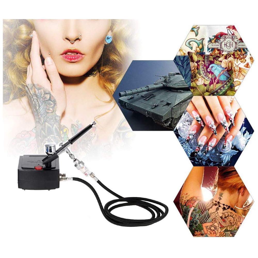 Compresseur Aerographe Kit,Double Action Pistolet Aerographe,Mini Compresseur d'Air pour Tatouage Manucure Craft Spray Modèle Nail gâteau rendant les modèles Hobby Airbrush Kit : Cuisine et Maison