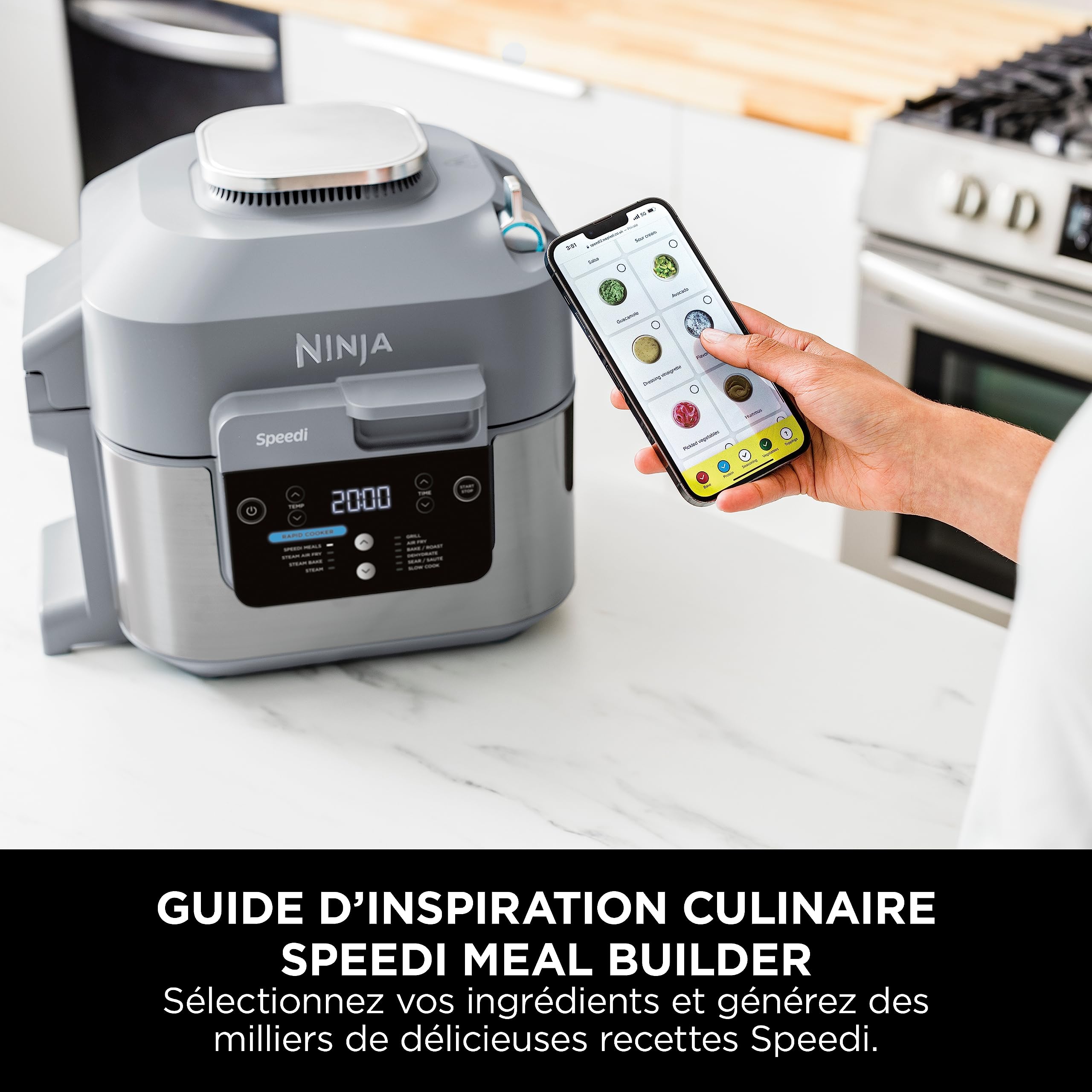 Ninja Speedi 10-en-1 Cuiseur rapide, Air Fryer, Friteuse à air et Multicuiseur, 5.7L, Repas pour 4 en 15 minutes, Vapeur, Gril, Cuire au four, Rôtir,
