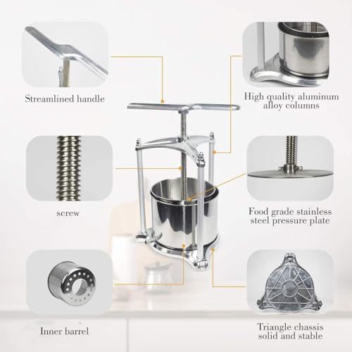 Presse à vin – Presse fruits nature pour raisins, cerises, myrtilles, également pour légumes, fromage et herbes (3 l) : Cuisine et Maison