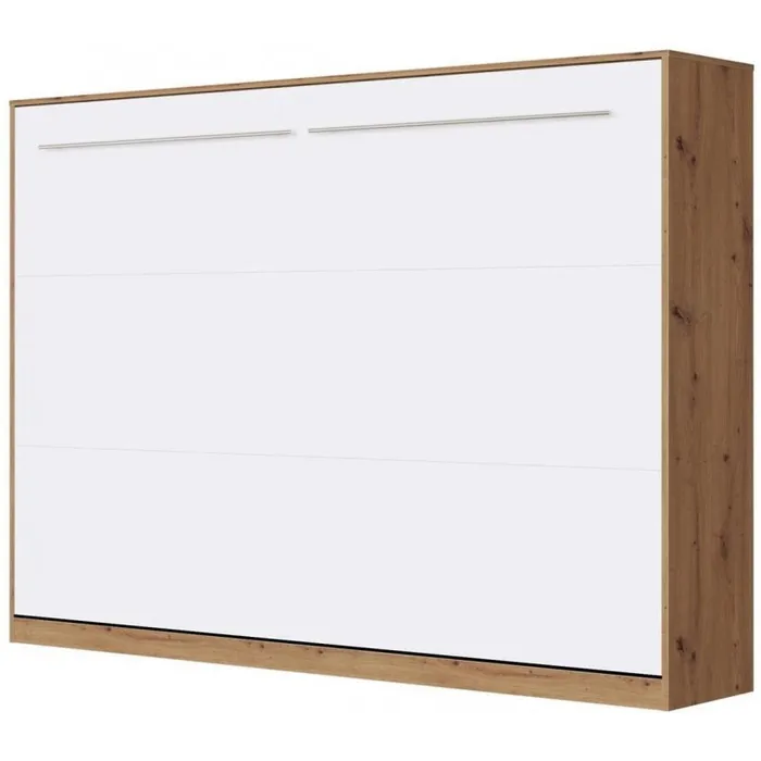 Armoire Lit Escamotable 140x200 Cm Supérieur Horizontal Mural Chêne Sauvage/blanc Lit
