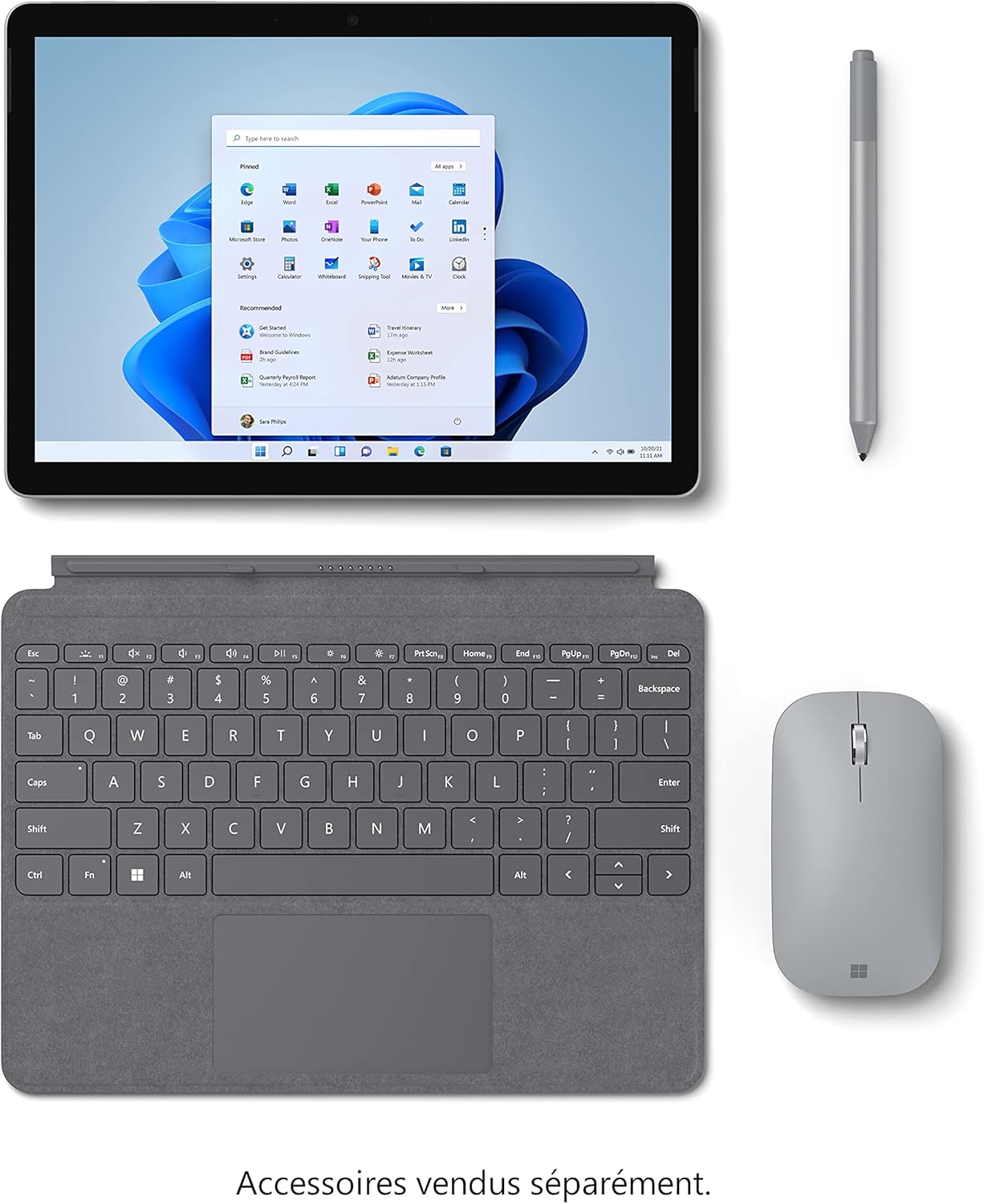 Microsoft Surface Go 3 Ordinateur Portable (Windows 11, écran 10.5'', 8Go RAM, 128Go SSD, Intel Core i3, Wifi, Platine), le 2-en-1 PC/Tablette compact & polyvalent