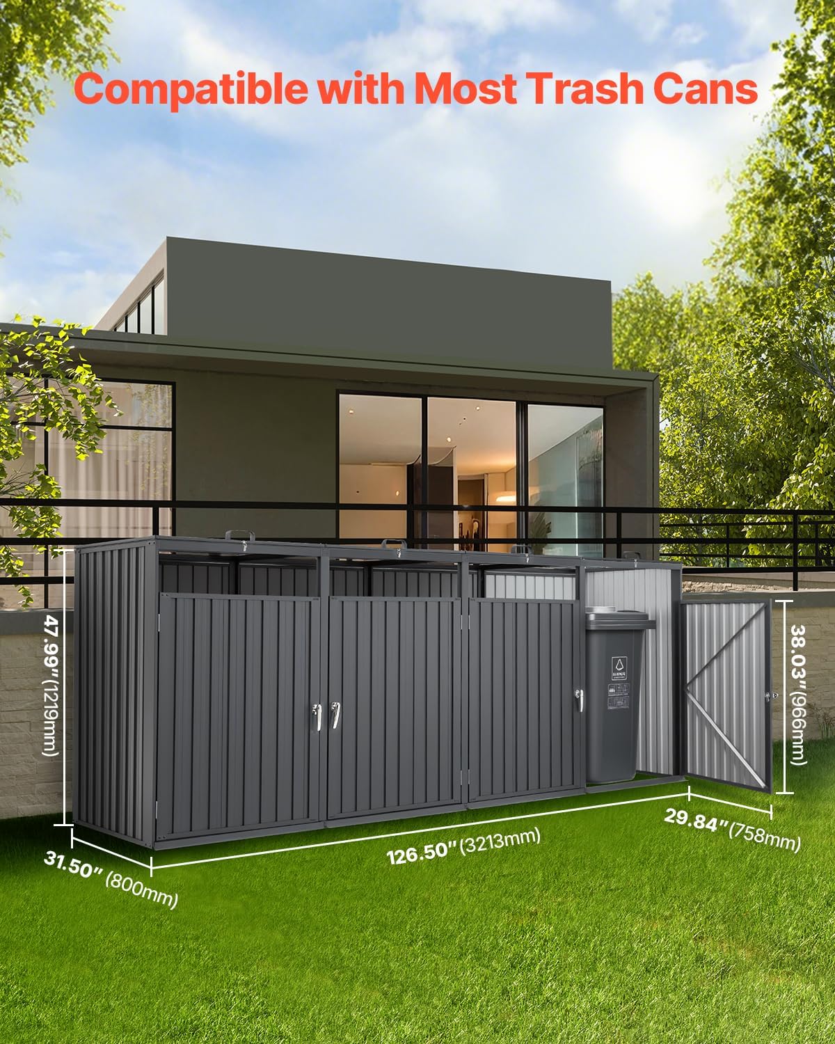 VEVOR Abri pour poubelles, 4 x 240 L, Rangement pour poubelles Horizontal en Acier galvanisé, boîte de Rangement à poubelles extérieur, étanche et verrouillable, pour Jardin, arrière-Cour et terrasse