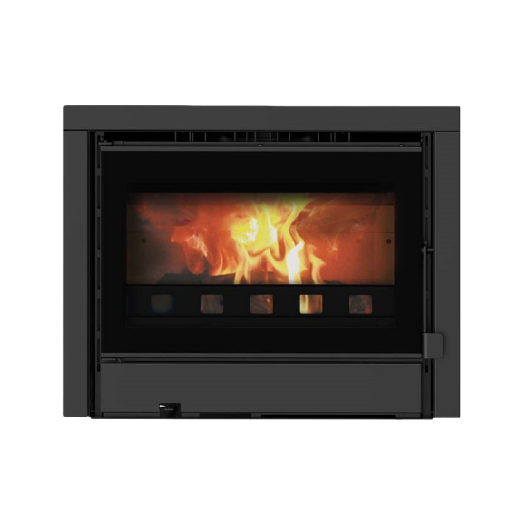 Insert de cheminée à bois en acier et fonte avec vitre panoramique