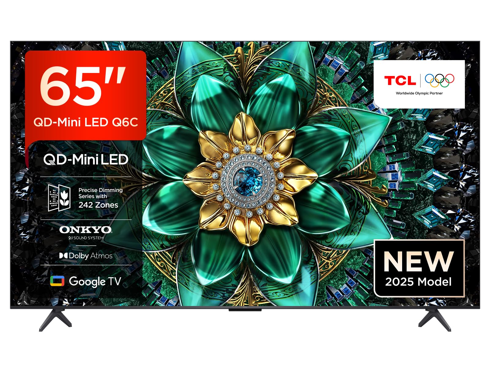 TCL 65Q6C QD-Mini LED TV, 4K HDR Premium 1000nits, Smart TV alimenté par Google (Dolby Vision IQ et Atmos, système Audio Onkyo 2.1, Motion Clarity Pro