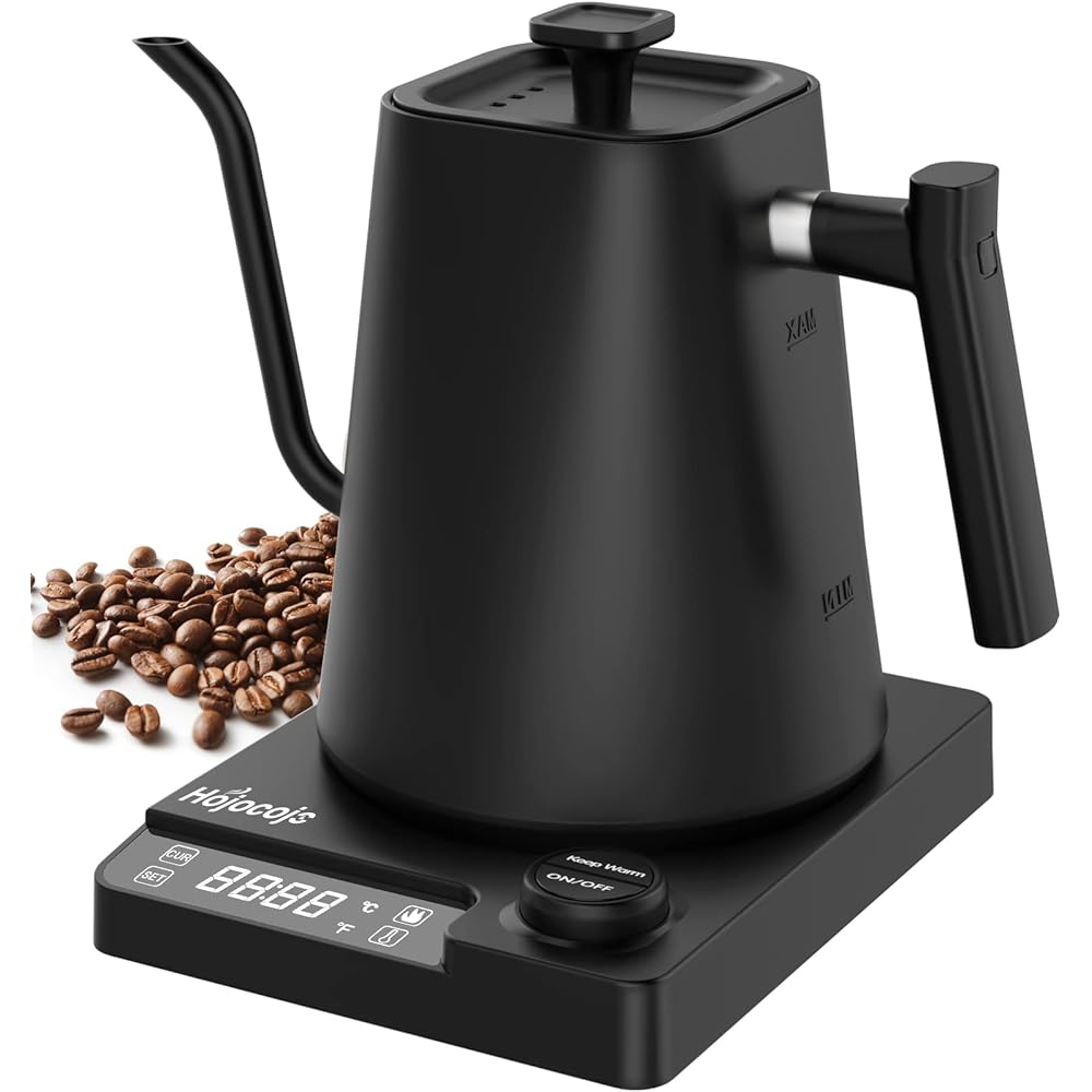 Bouilloire électrique 1L en acier inoxydable avec réglage de la température,col de cygne Bouilloire, fonction de chaleur 24 heures, bouilloire électrique avec affichage de la température,1200W Noir : Cuisine et Maison