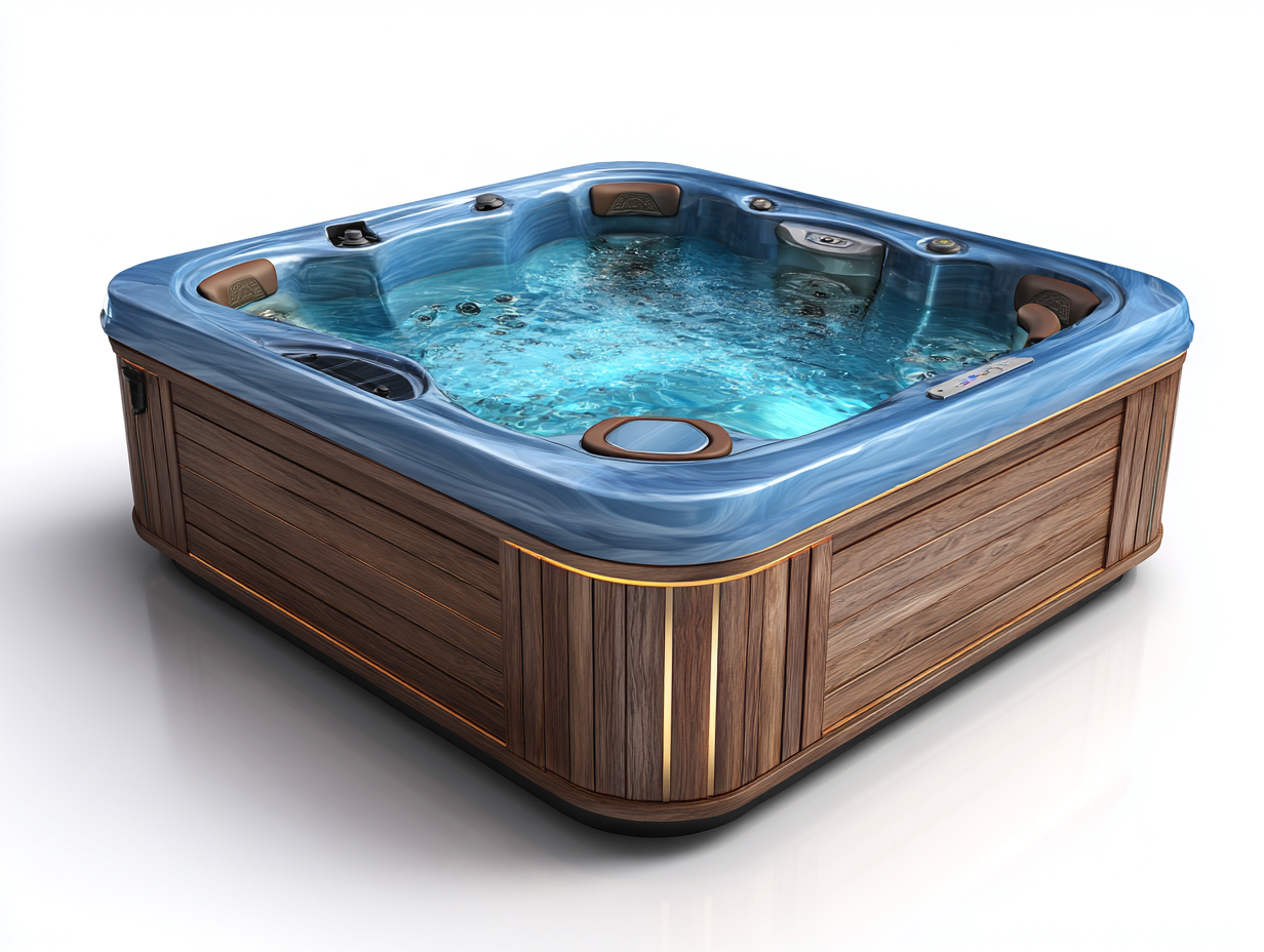 Baignoire balnéo acrylique 4 places 200x200x90 cm - bleu/marron - fonction hydromassante