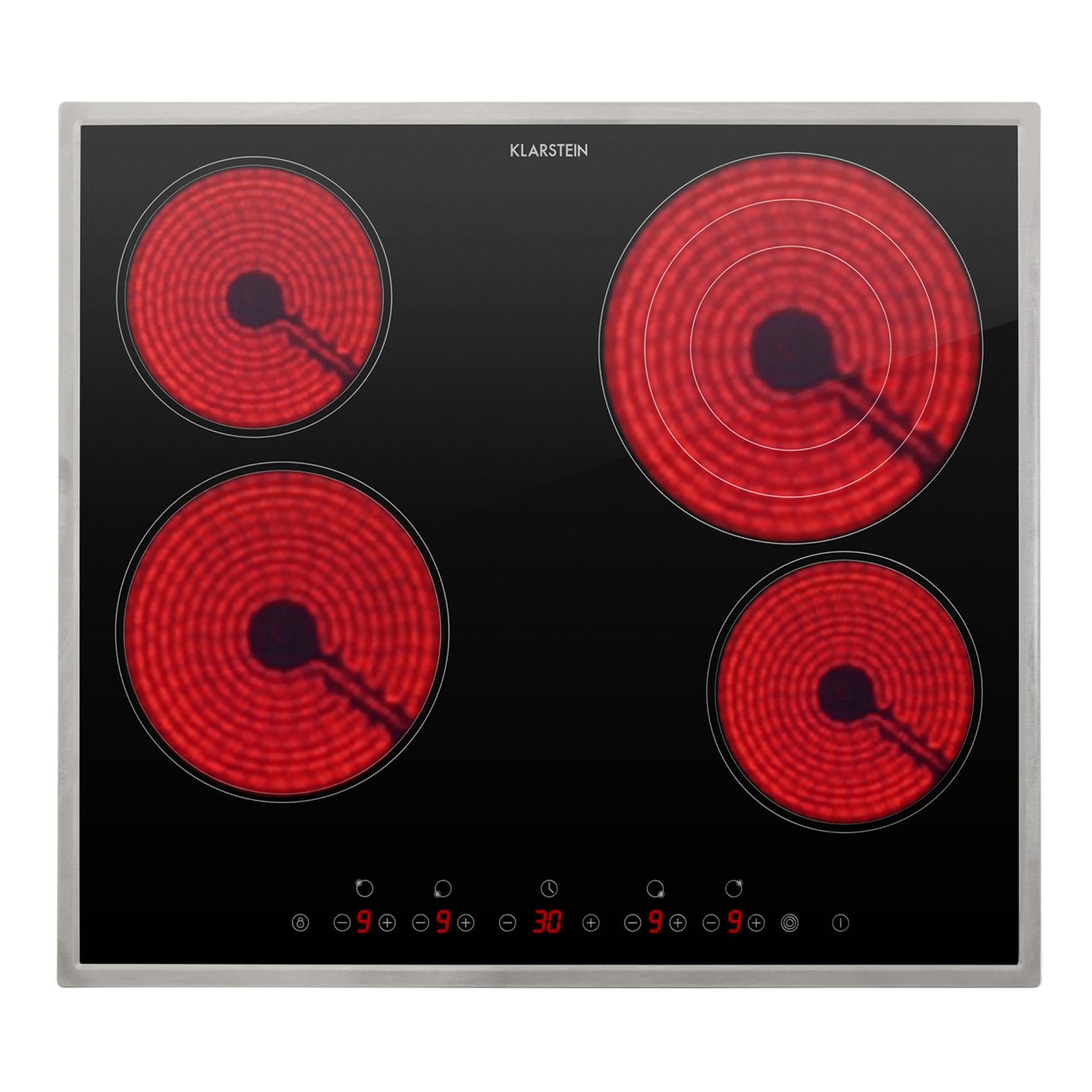 Klarstein Plaque Vitrocéramique Encastrable 6500W, Table de Cuisson Induction 4 Feux, Contrôle Tactile, Table de Cuisson Électrique 4 Foyers