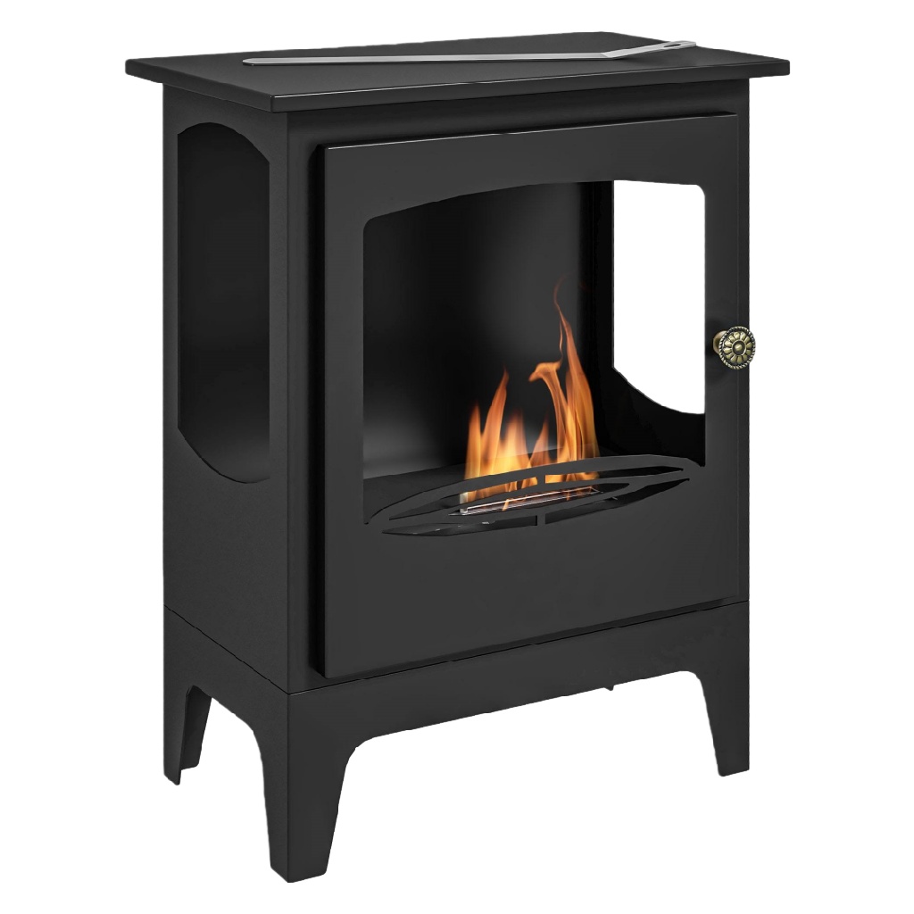 Poêle au bioéthanol autoportant en acier avec porte vitrée